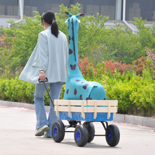 All Terrain Garden Wagon with Wood Railing and Air Tires for Outdoor Use