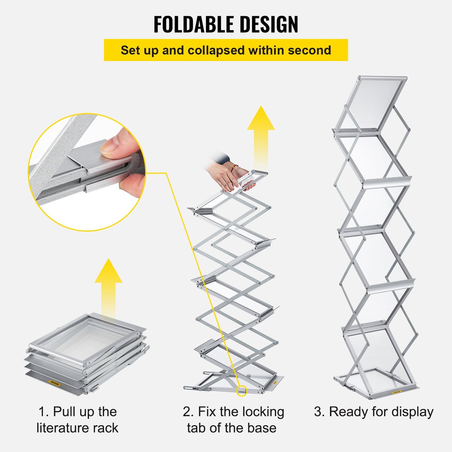 6-Pocket Aluminum Magazine Rack with Carrying Bag - Silver