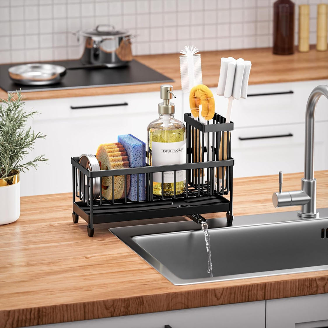 Cisily Sponge Holder For Kitchen Sink, Sink Caddy Organizer With High