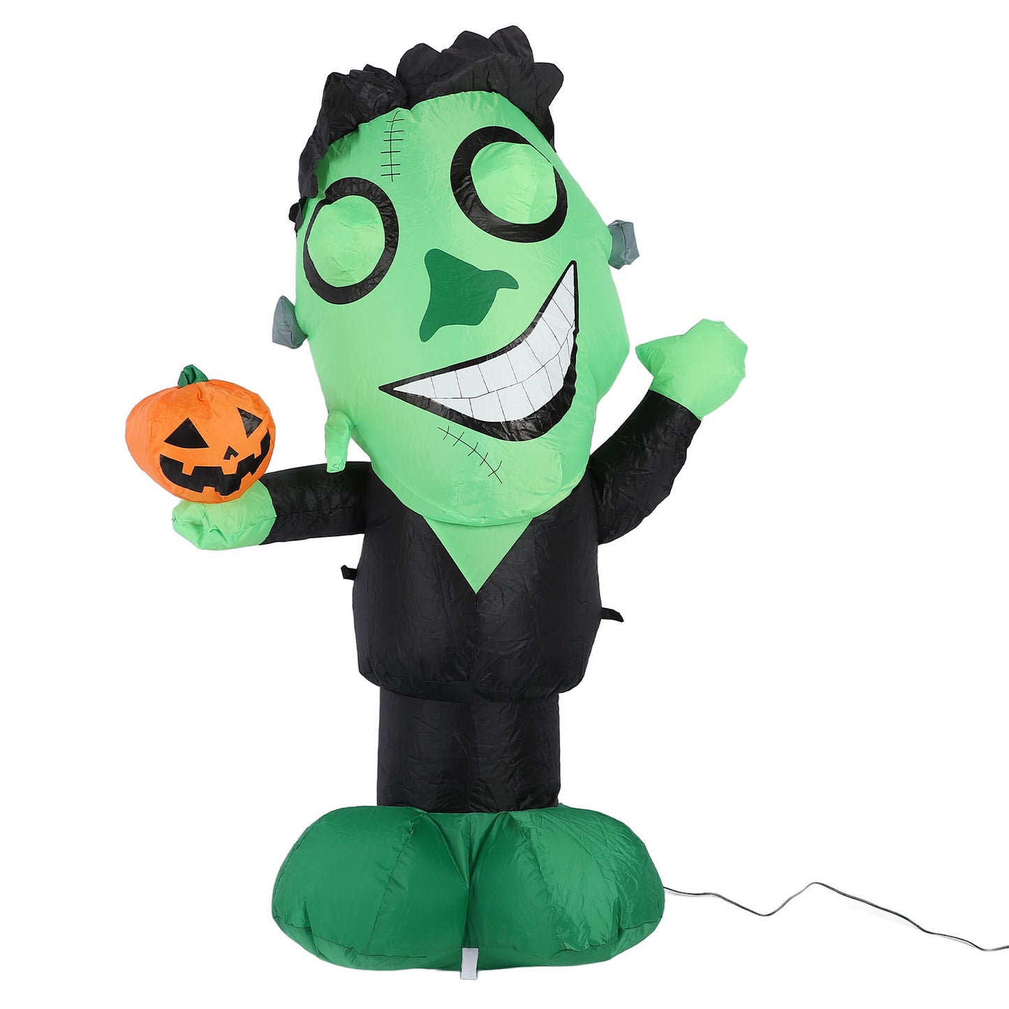3.9ft Inflatable Green Monster With Pumpkin Big Eyes LED Lights