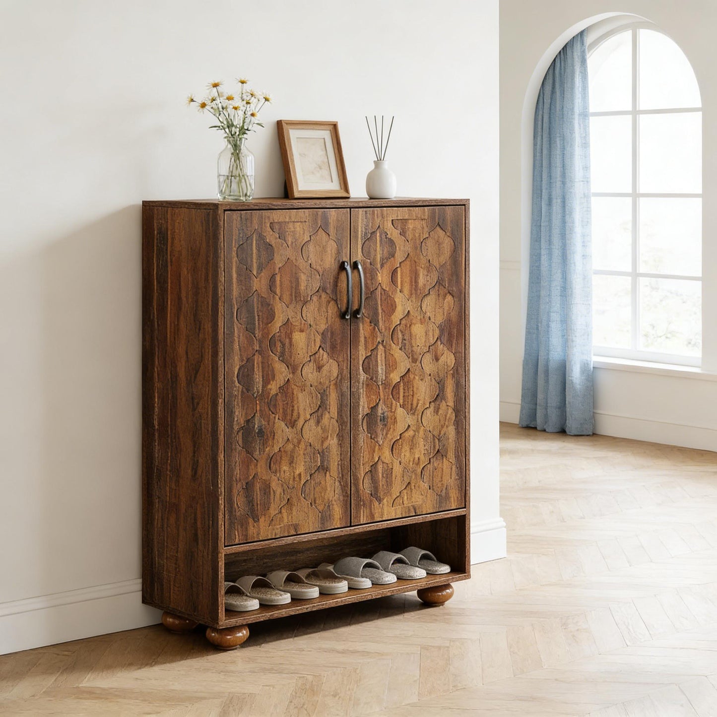 Vintage Shoe Cabinet with Generous Storage Space - Brown