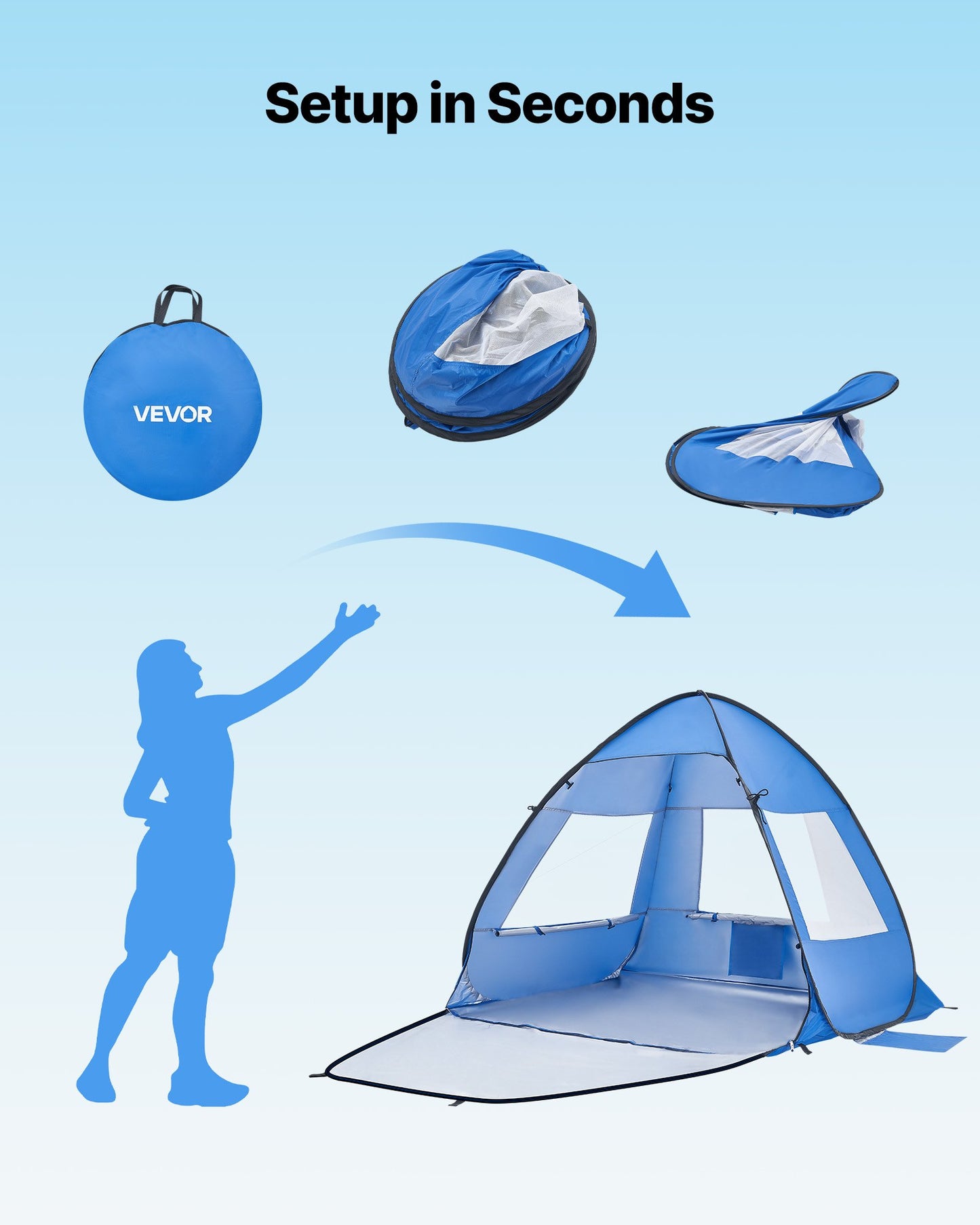 2-Person Portable Beach Tent Sun Shelter UPF 50+ Canopy with Carry Bag & Sand Pockets