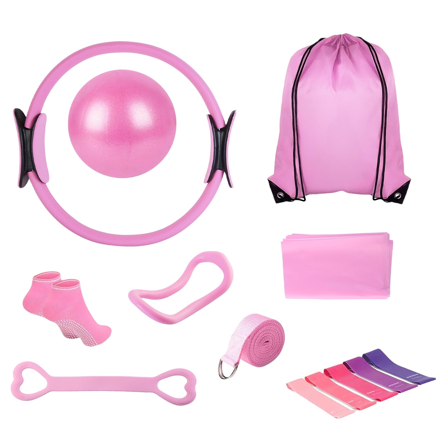 14-Piece Pilates Ring Kit with Resistance Bands & Yoga Ball