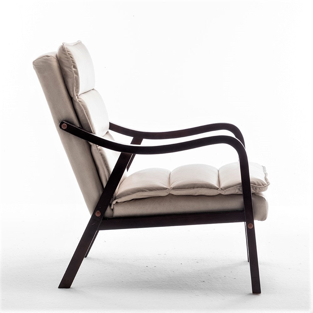 Mid-Century Modern Light Accent Chair With Wood Armrest, Upholstered