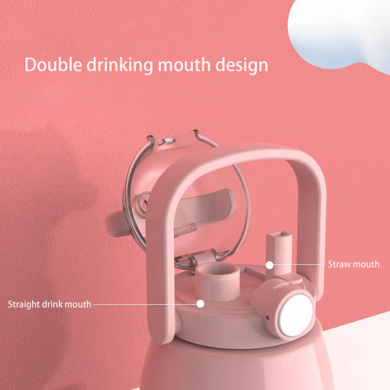 Children's Double-Wall Heat-Resistant Drink Cup with Straw - 600ml