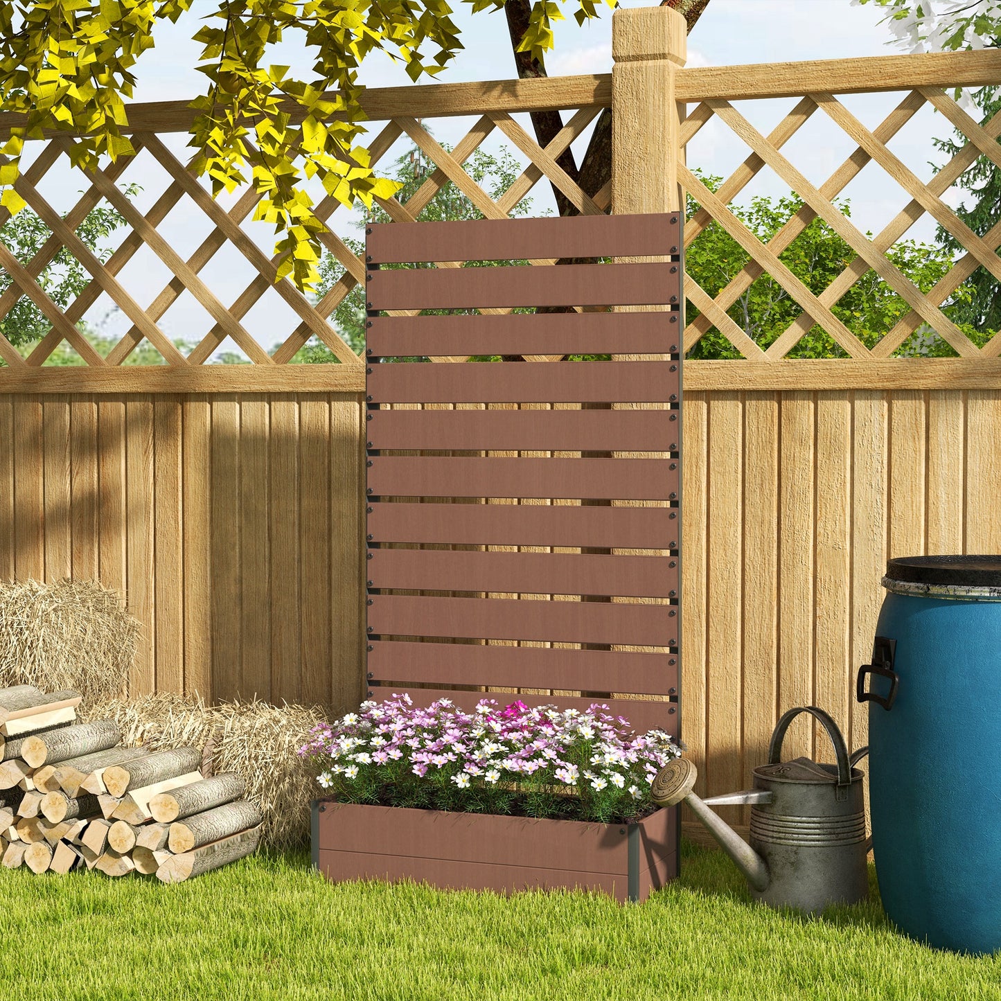 Raised Garden Bed with Trellis for Climbing Plants - Outdoor Planter Box, Light Brown 960x405x175mm