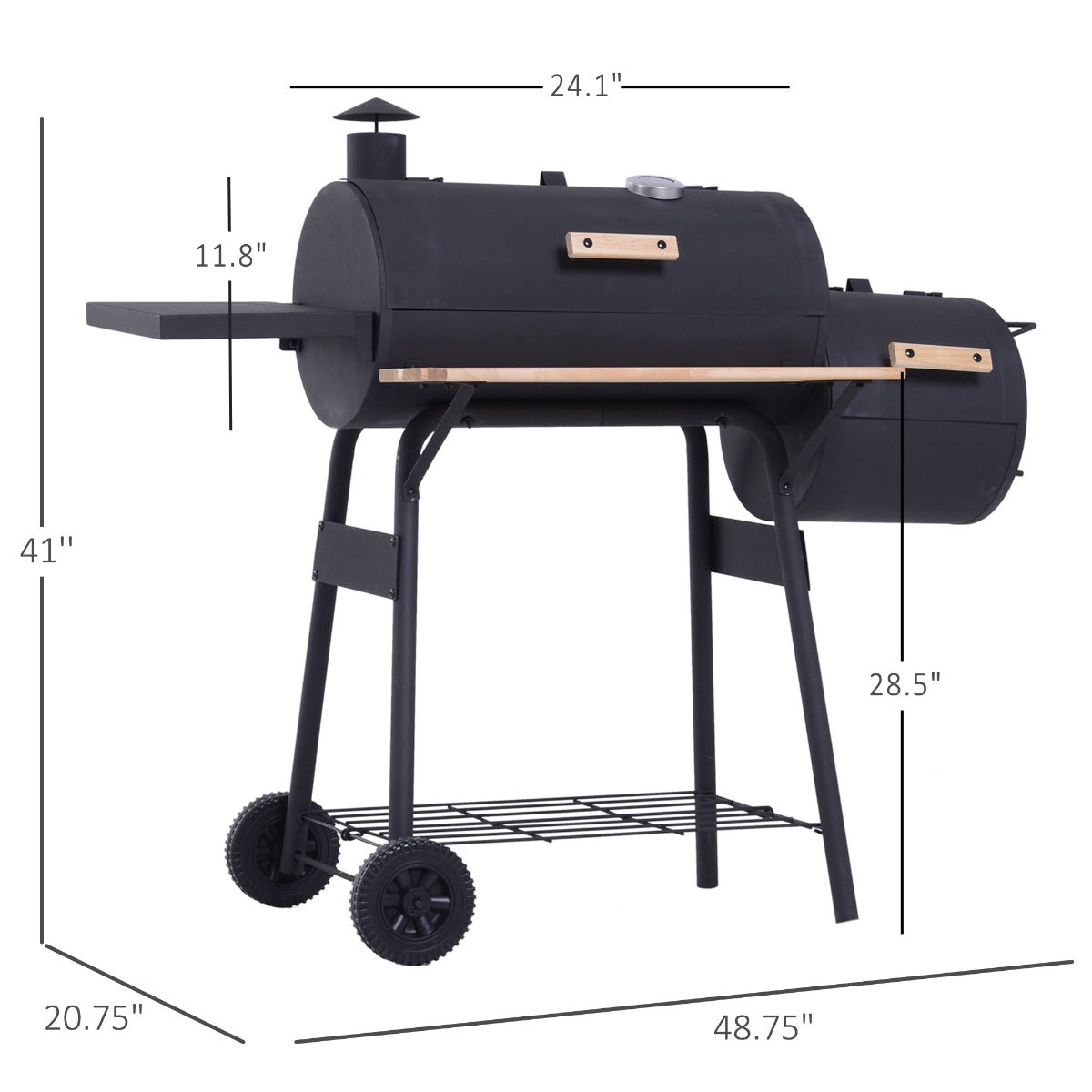 Portable Charcoal BBQ Grill with Wheels & Thermometer - Black