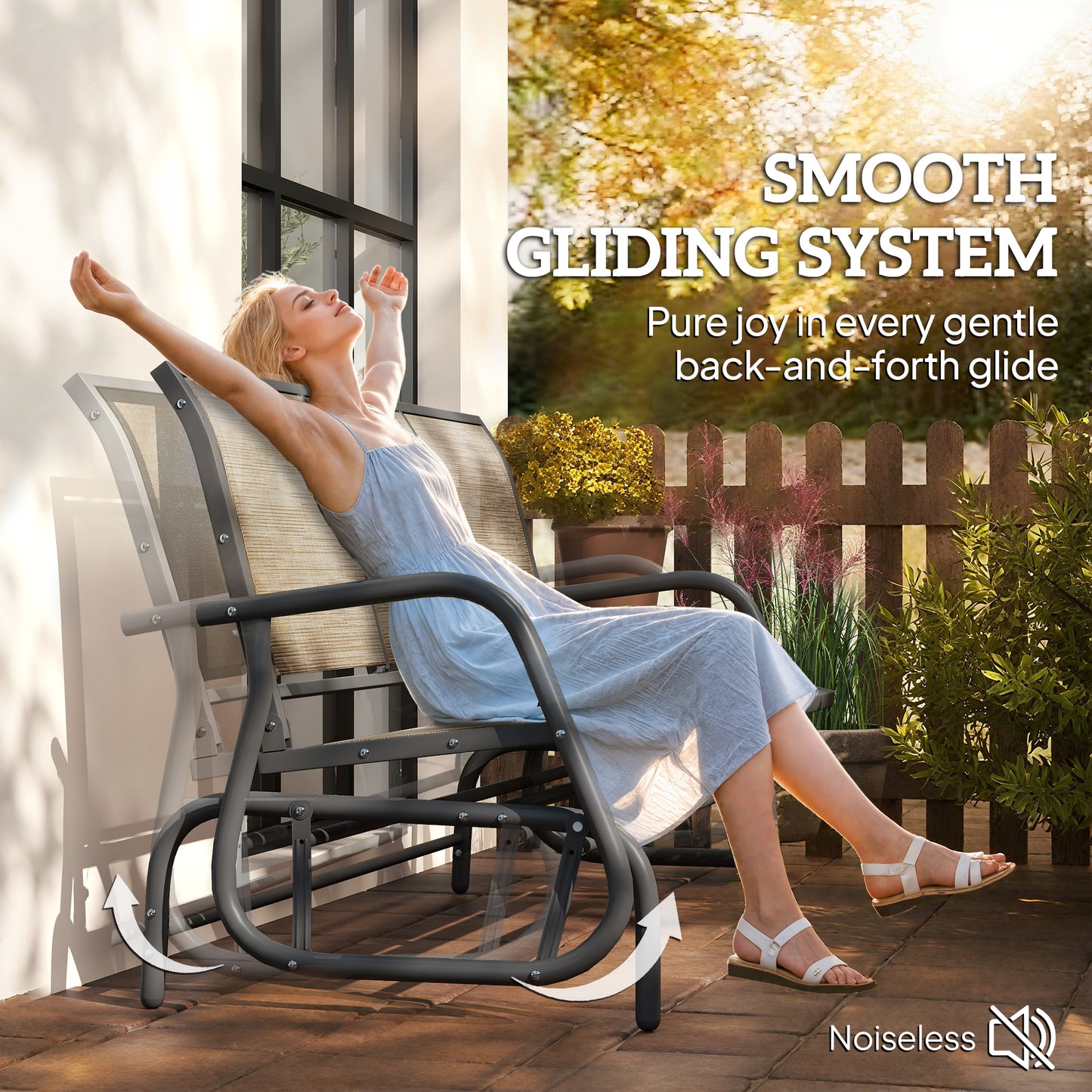 3-Person Outdoor Glider Bench - Breathable Mesh, Metal Frame