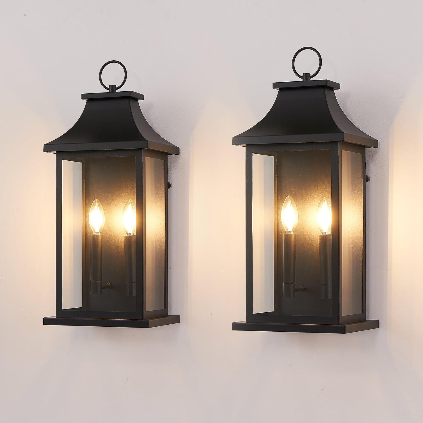 2-Pack Outdoor Wall Lanterns - Dusk to Dawn Black Sconce with Glass for House Porch Garage