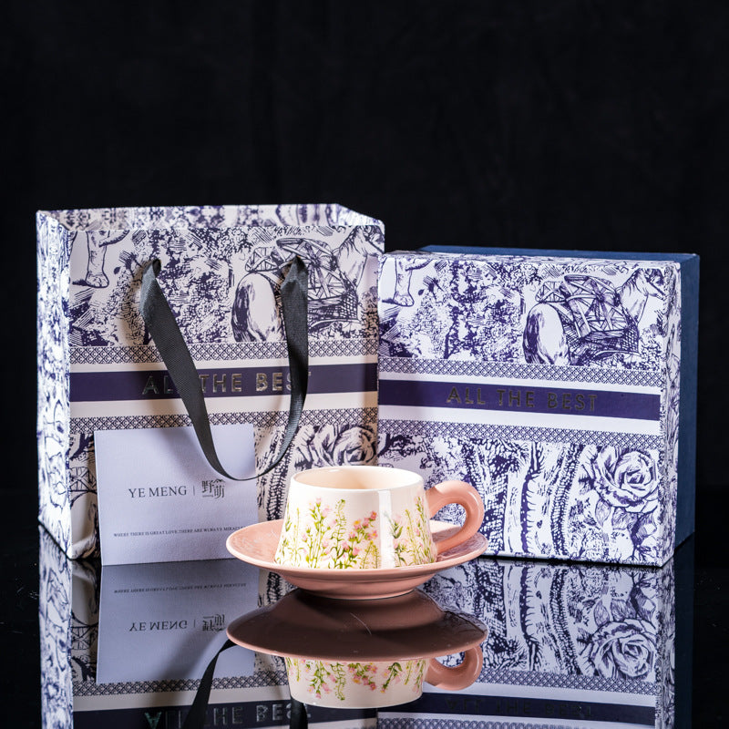 Elegant Iris Flower Ceramic Coffee Cup Set with Gift Box - Multiple Styles & Sizes