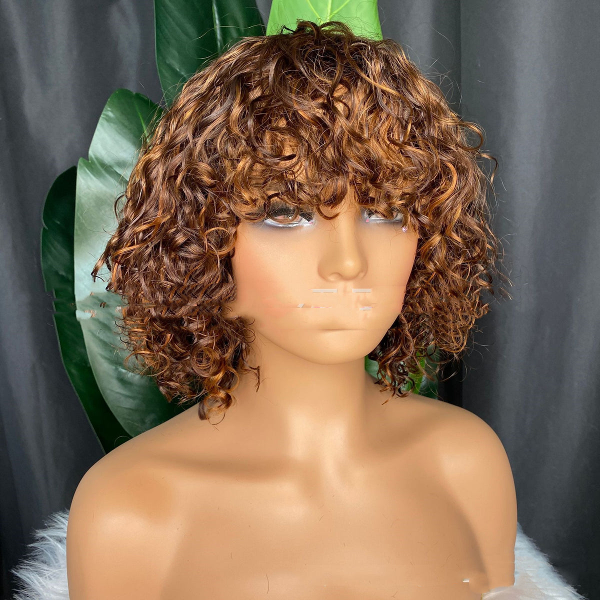 Curly Human Hair Wig Full Machine Made 12inches
