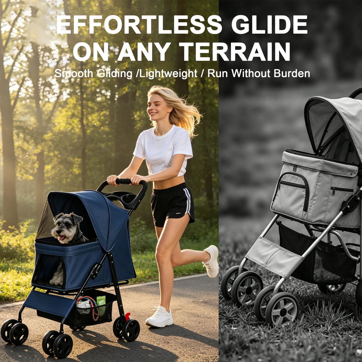 Foldable Pet Stroller for Small Dogs and Cats - Blue, 28 lbs Capacity