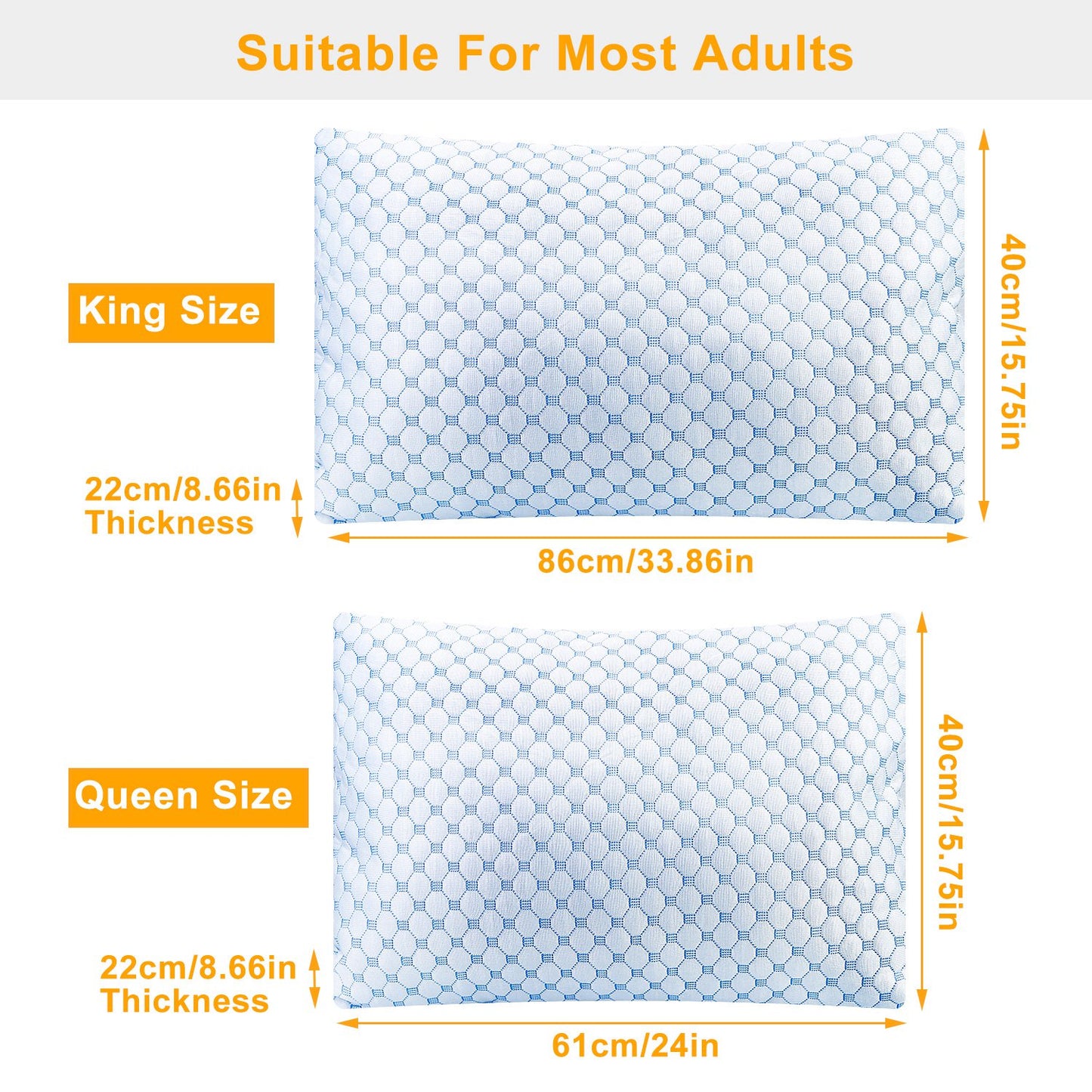 Cooling Memory Foam Pillow - Gel Infused, Adjustable, Machine Washable