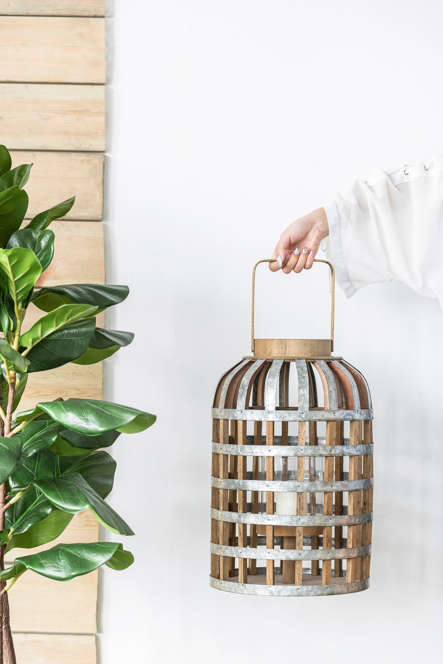 Decorative Lantern With Handle, Wooden For Indoor Outdoor, Home