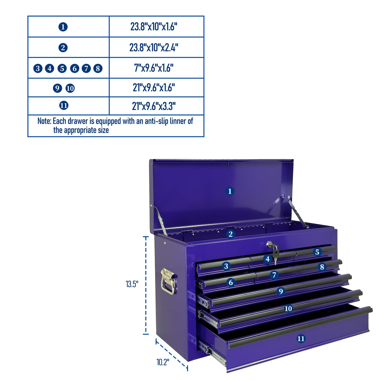 Purple Heavy Duty Metal Tool Box 24-Inch with 9 Drawers & Locking System