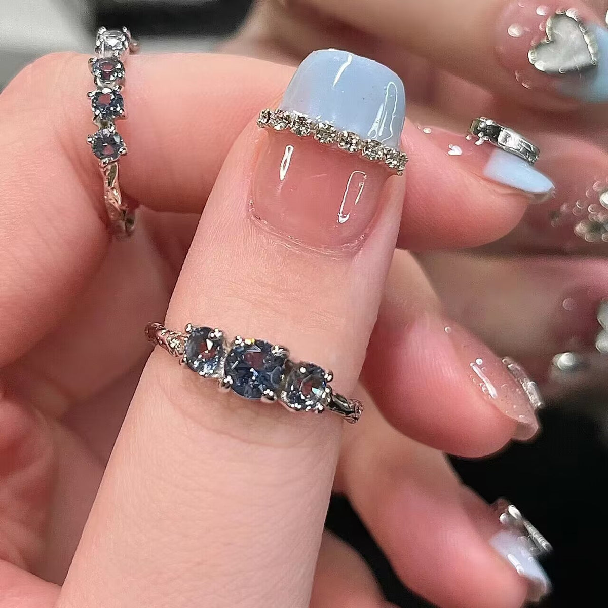 Ice Blue Butterfly Removable Nail Tips for Manicure - French Style, Jelly & Glue Variants