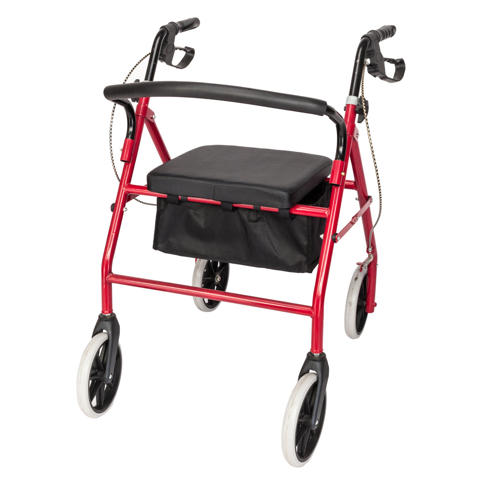 Adjustable Rollator Walker with Padded Seat - Red & Black