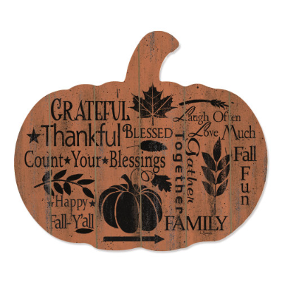 Grateful Wooden Pumpkin Wall Art by Artisan Linda Spivey - Multicolor