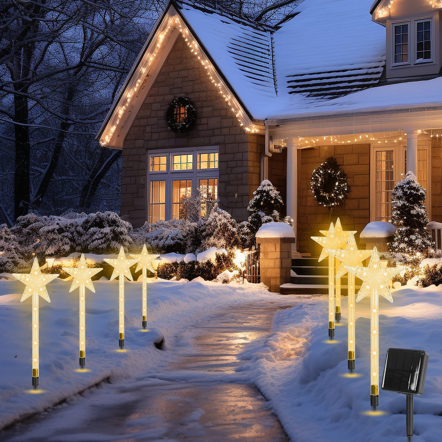 8-Pack Solar Christmas Star Pathway Lights - 64 LED, 8 Modes