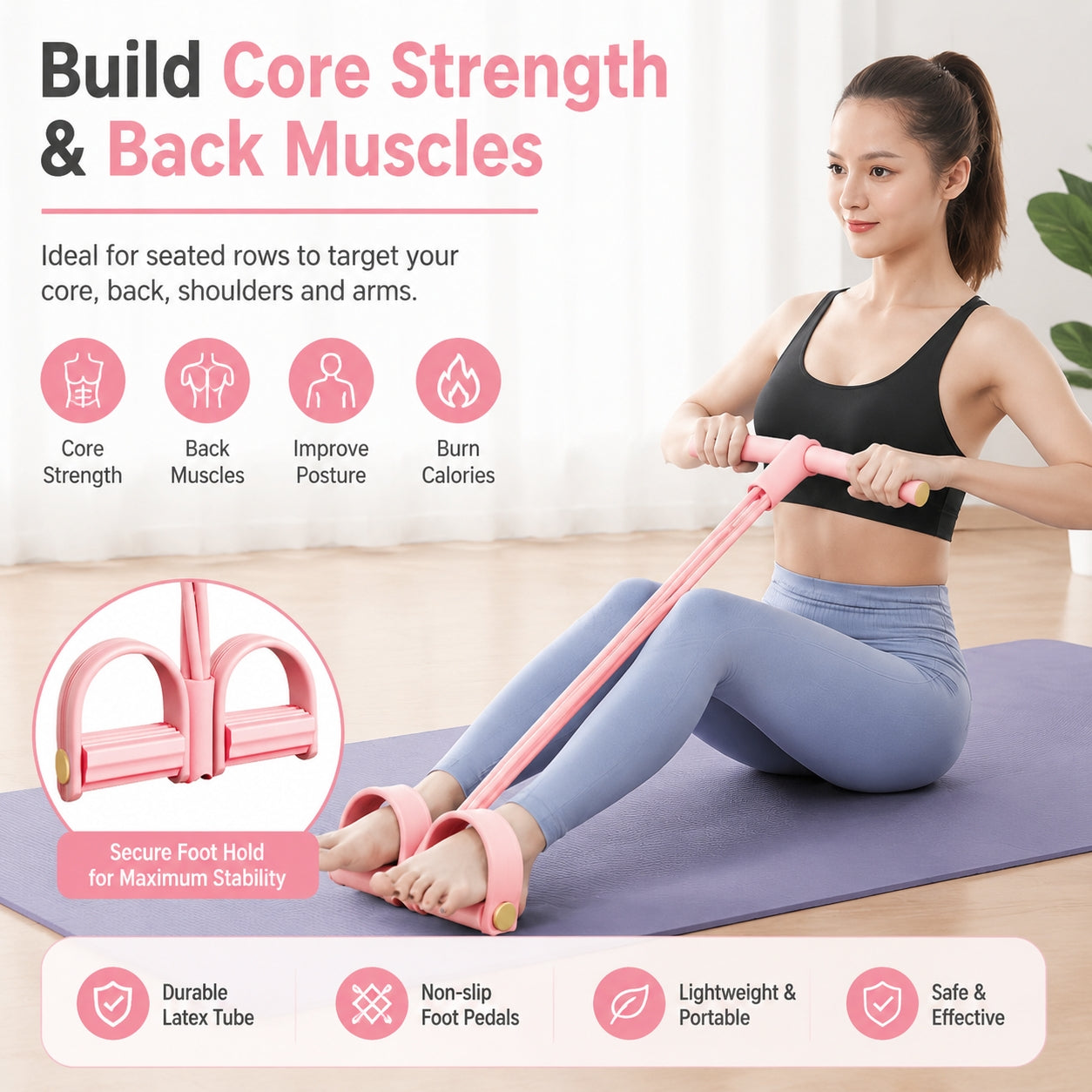 6-Tube Resistance Bands for Full Body Workout - Pink