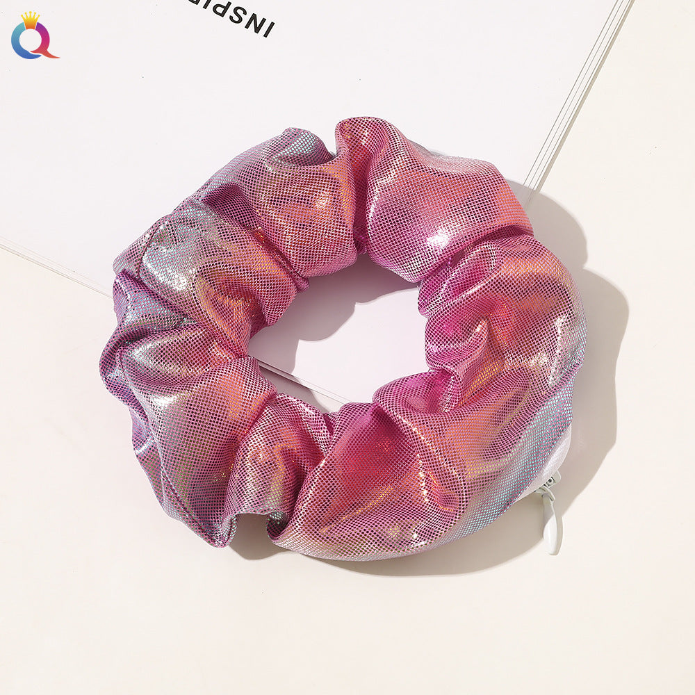 European & American Printed Satin Hair Ring with Zipper - Large Intestine Style