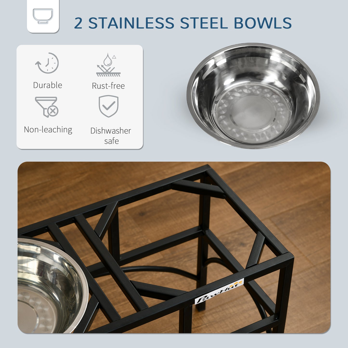 Elevated Dog Food Bowls Set with Stainless Steel Dishes - Black, 14 Inch