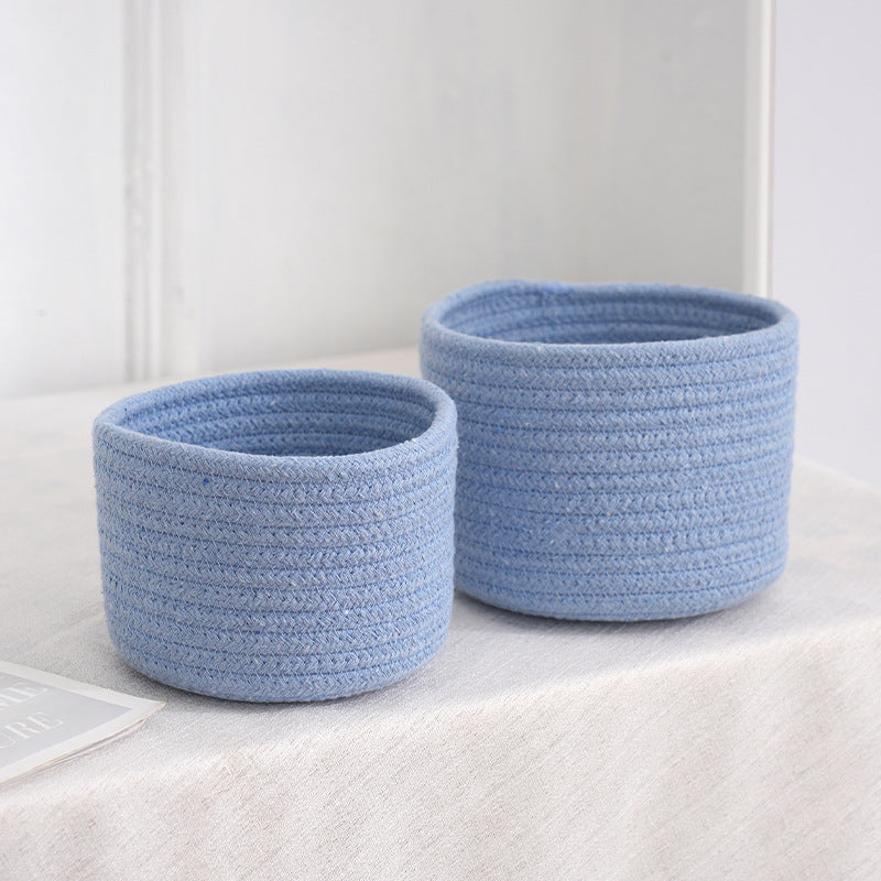 Hand-Woven Desktop Storage Basket - Multi-Color Cotton Rope Organizer