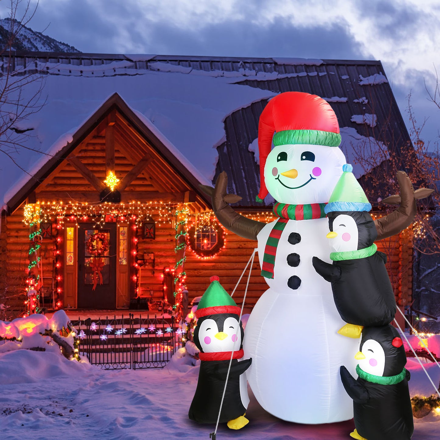 5.9FT Inflatable Christmas Snowman & Penguin Yard Decoration with LED Lights