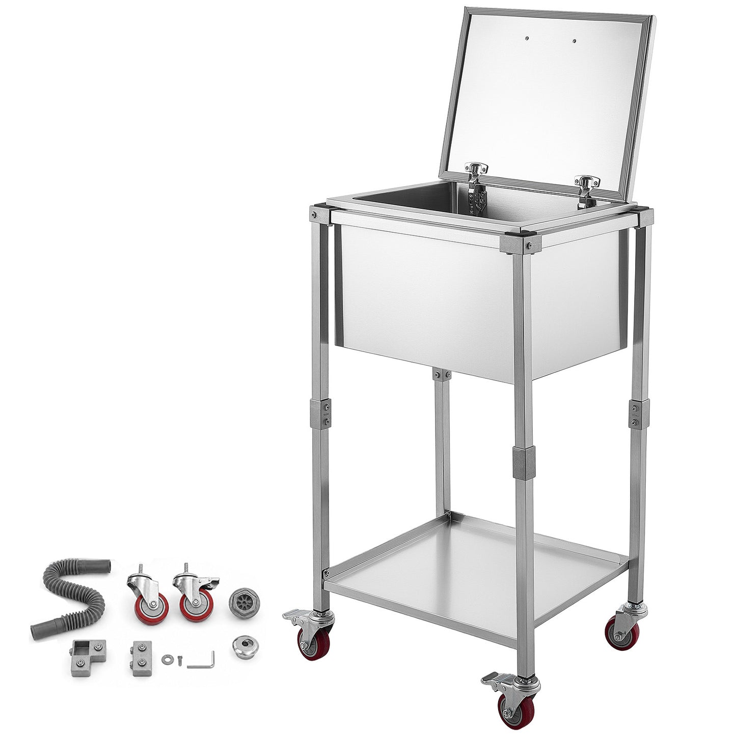Stainless Steel Ice Chest Cooler Cart 57.7 Quart Outdoor Trolley with Wheels & Flip Lid
