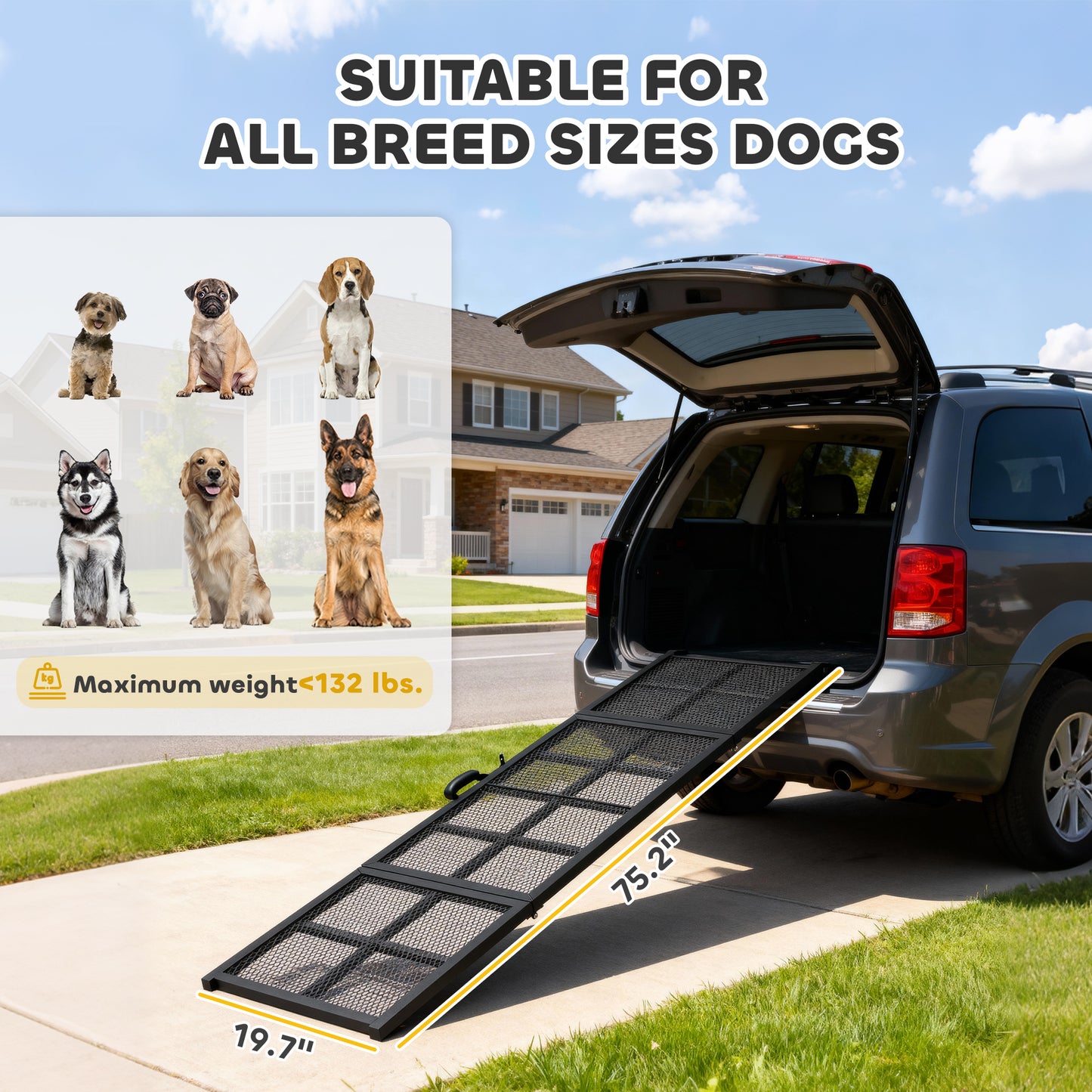 Dog Car Ramp 75-Inch Extra Long Wide Non-Slip Folding Pet Step for Large & Small Dogs