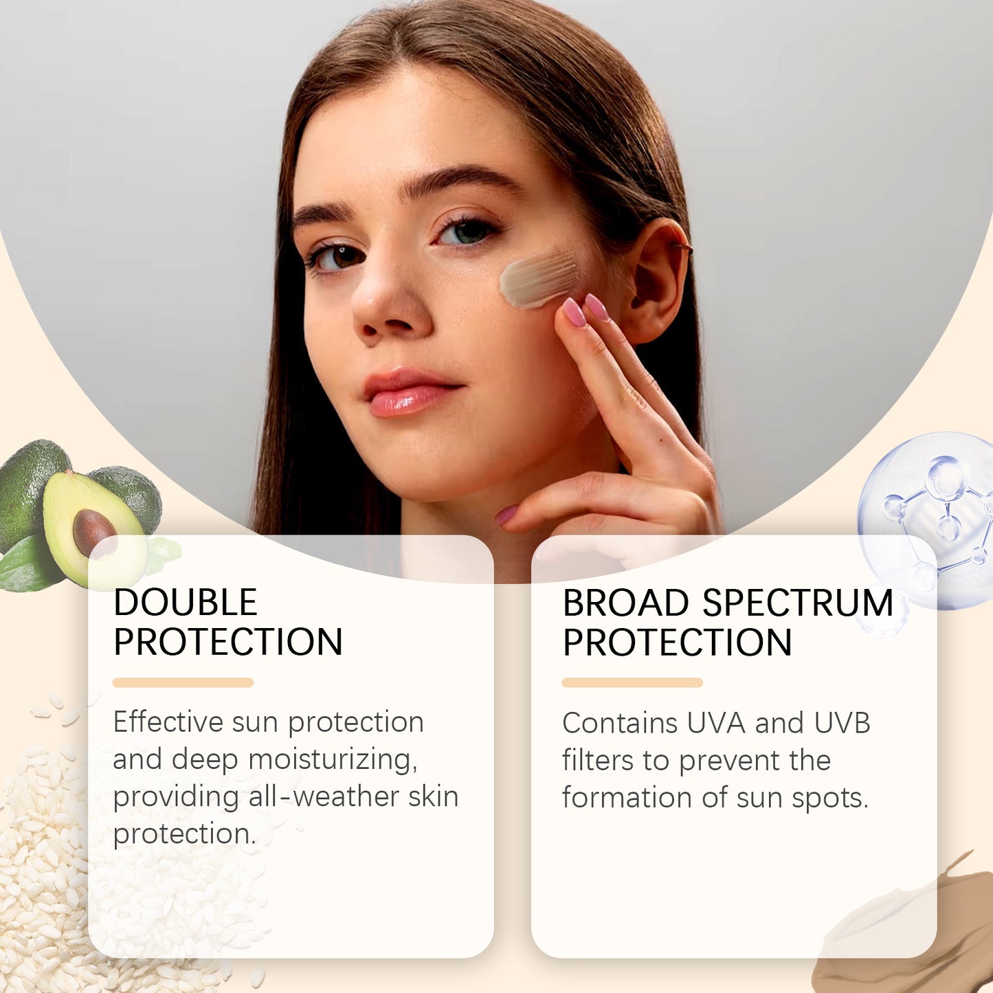 Gentle Facial Sunscreen & Moisturizing Cream - Rice Extract & Avocado Oil