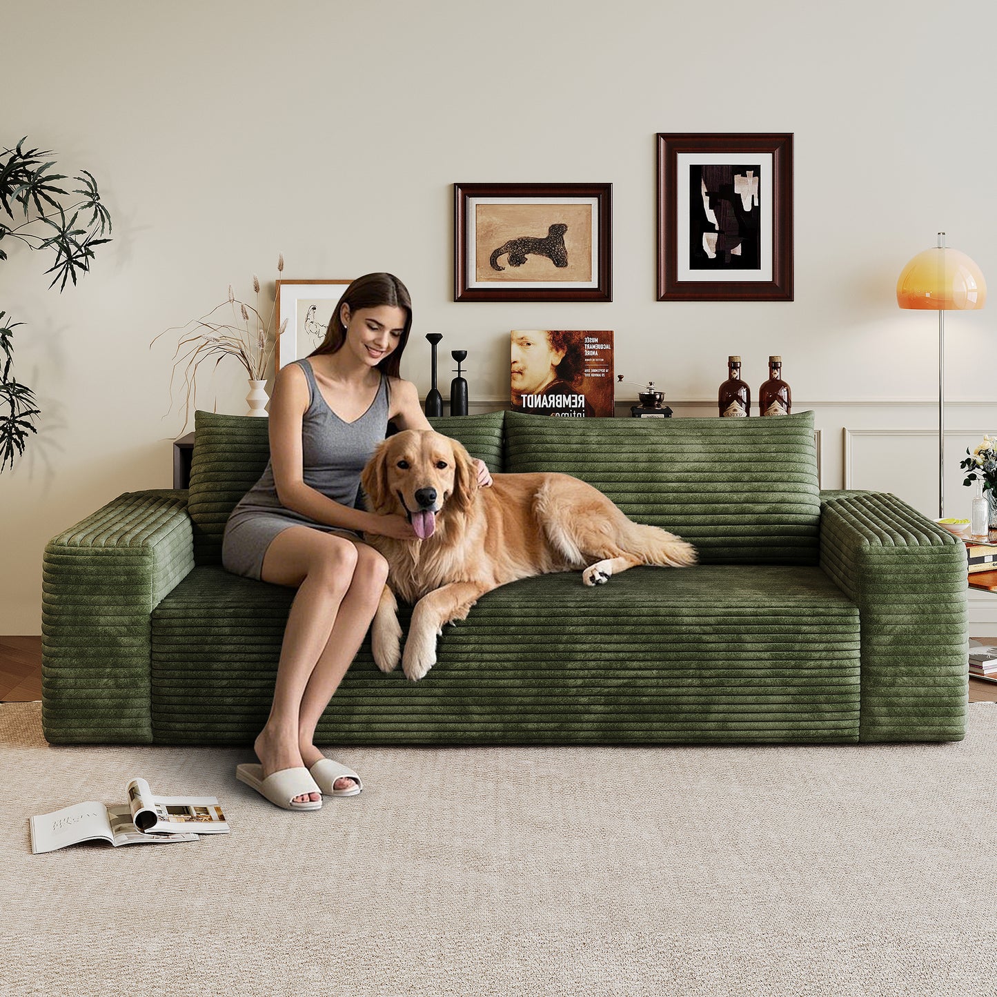 71" Corduroy Loveseat Sofa - Comfy Deep Seat, No Assembly, Green