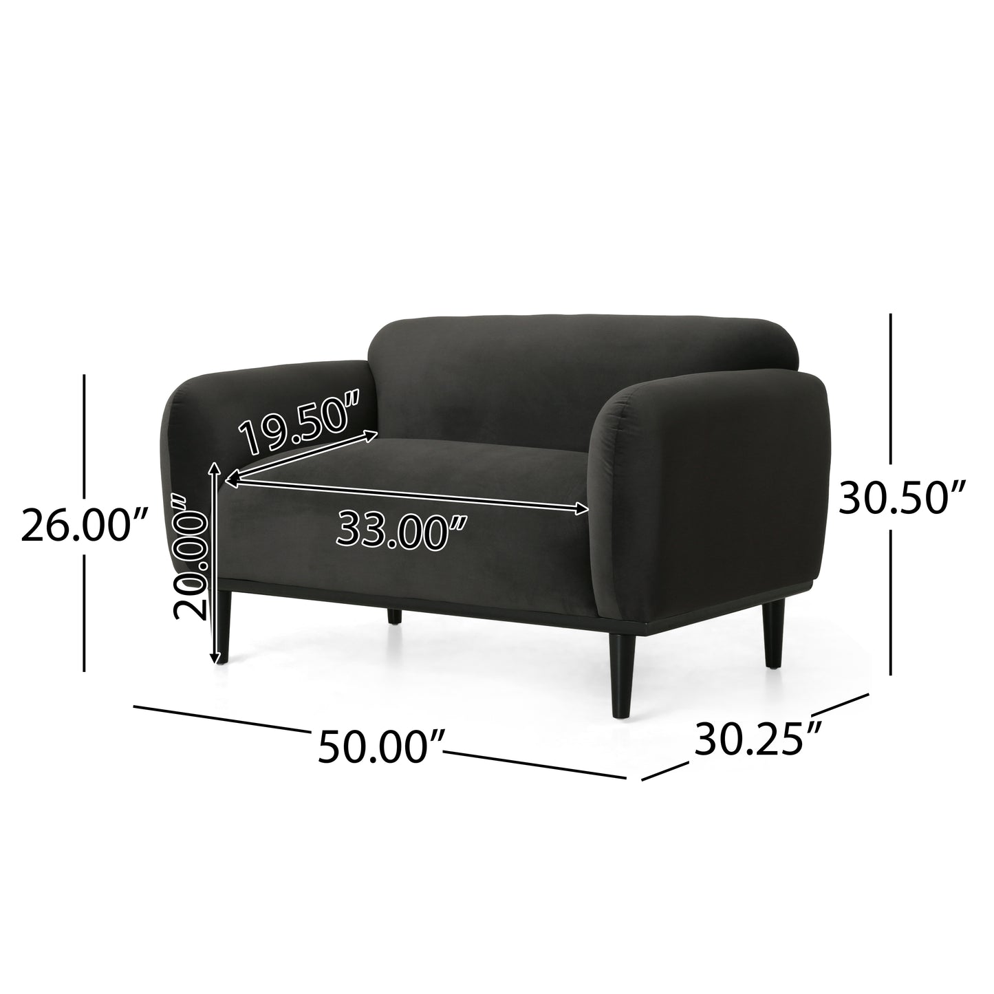 50" Dark Gray Loveseat Sofa - Comfortable 2-Seater with Black Legs