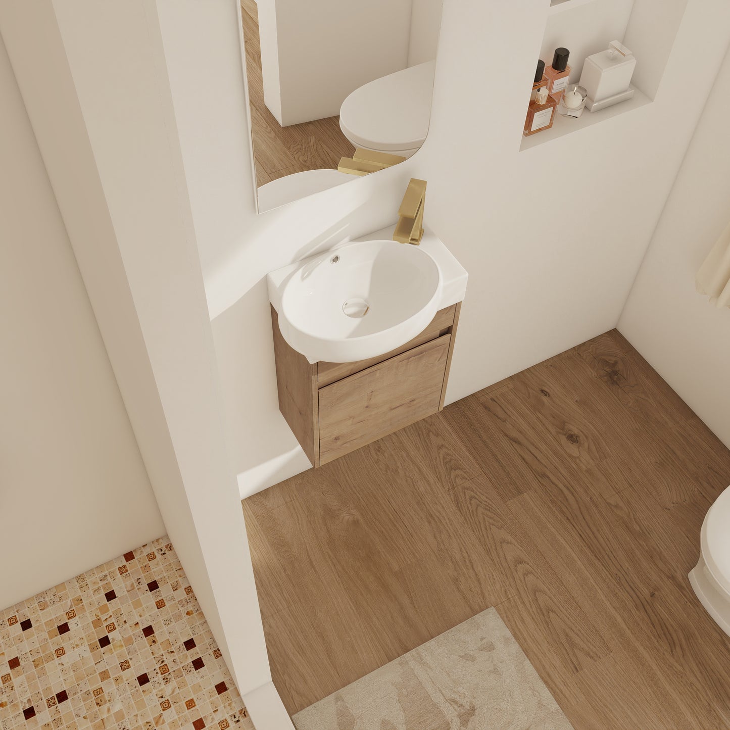 16-Inch Soft Close Bathroom Vanity with Sink - Imitative Oak