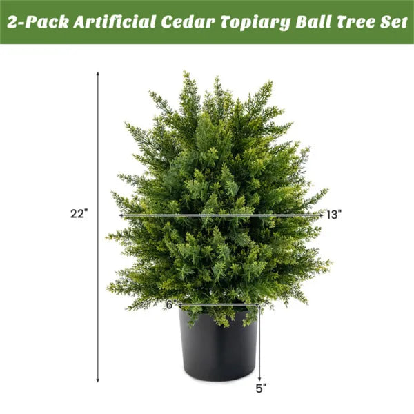 2-Pack 21.5" Artificial Cedar Ball Trees - Lifelike Green Decor