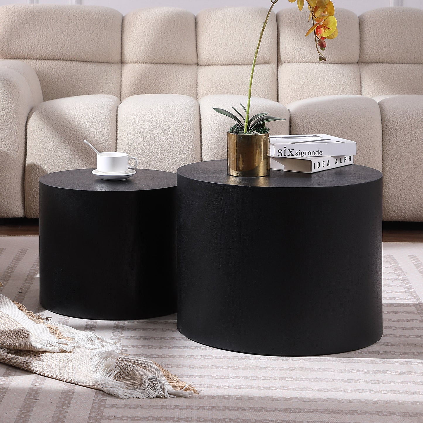 Matte Black MDF Nesting Table Set of 2 - Side & Coffee Tables