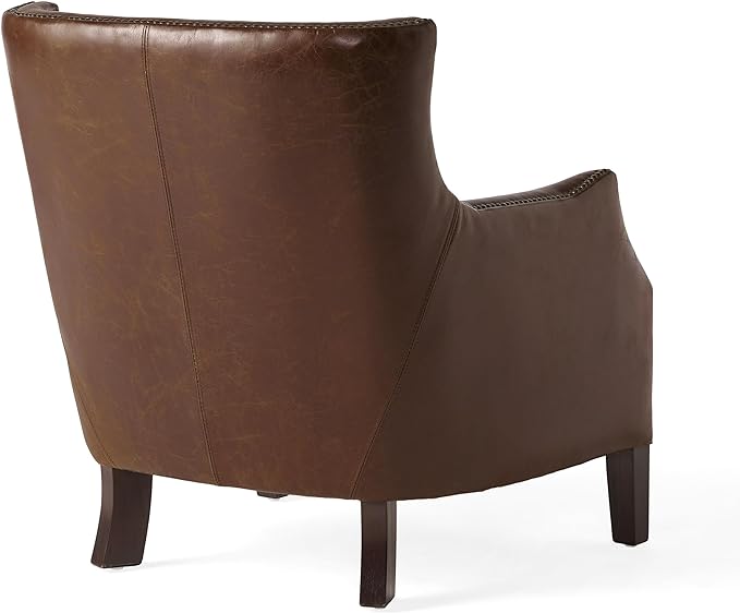 Genuine Leather Brown Single Sofa Chair - Vintage Style