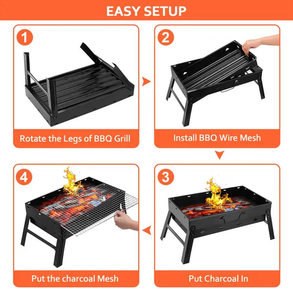 Portable Foldable BBQ Charcoal Grill for Camping & Picnics