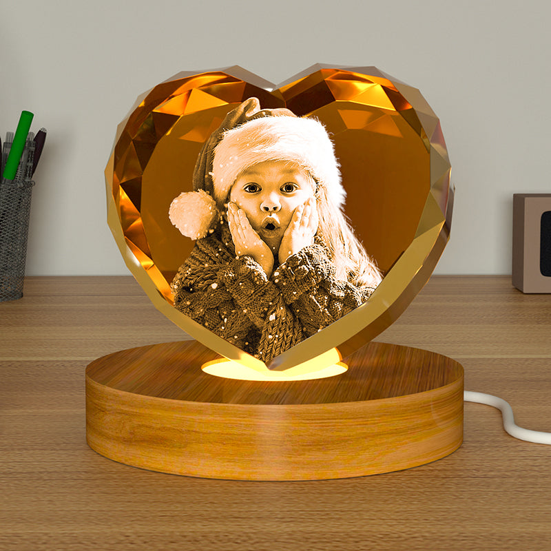 LED Light Base for 3D Crystal Displays - Wooden, Rotating & Color Options