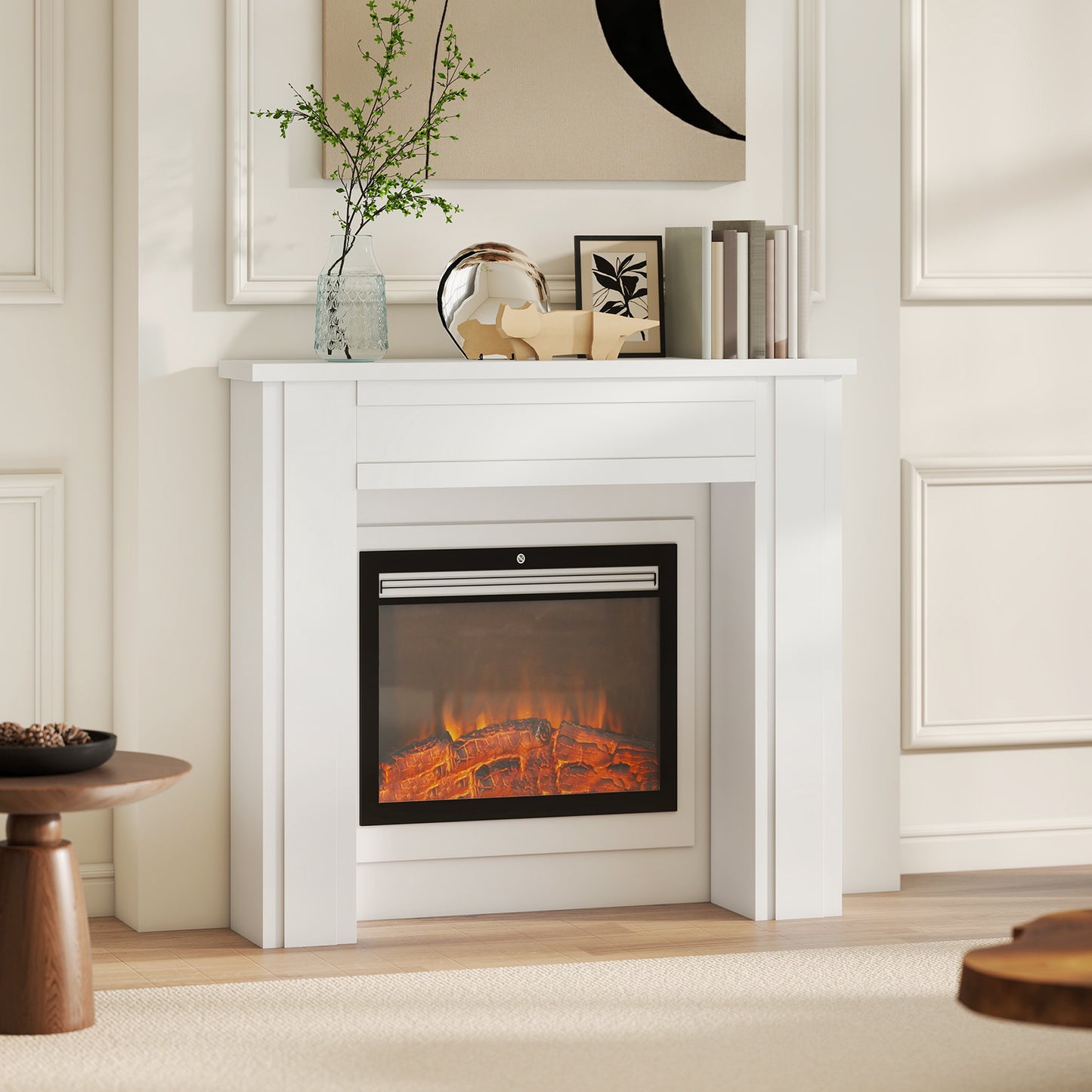 White Fireplace Mantel Surround with Leg for Electric Fireplaces 44.7" W