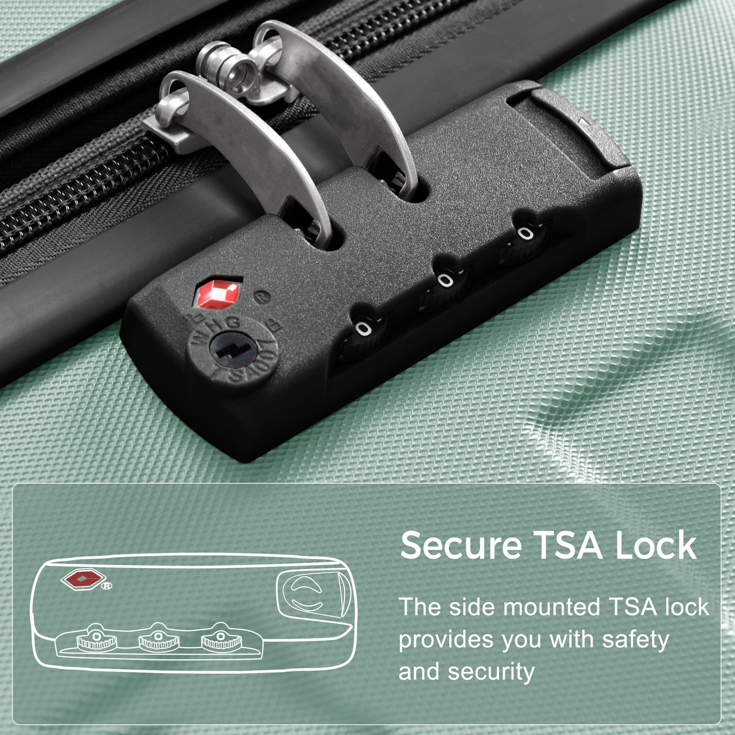 3-Piece Green Hardshell Luggage Set with TSA Lock - Lightweight & Durable