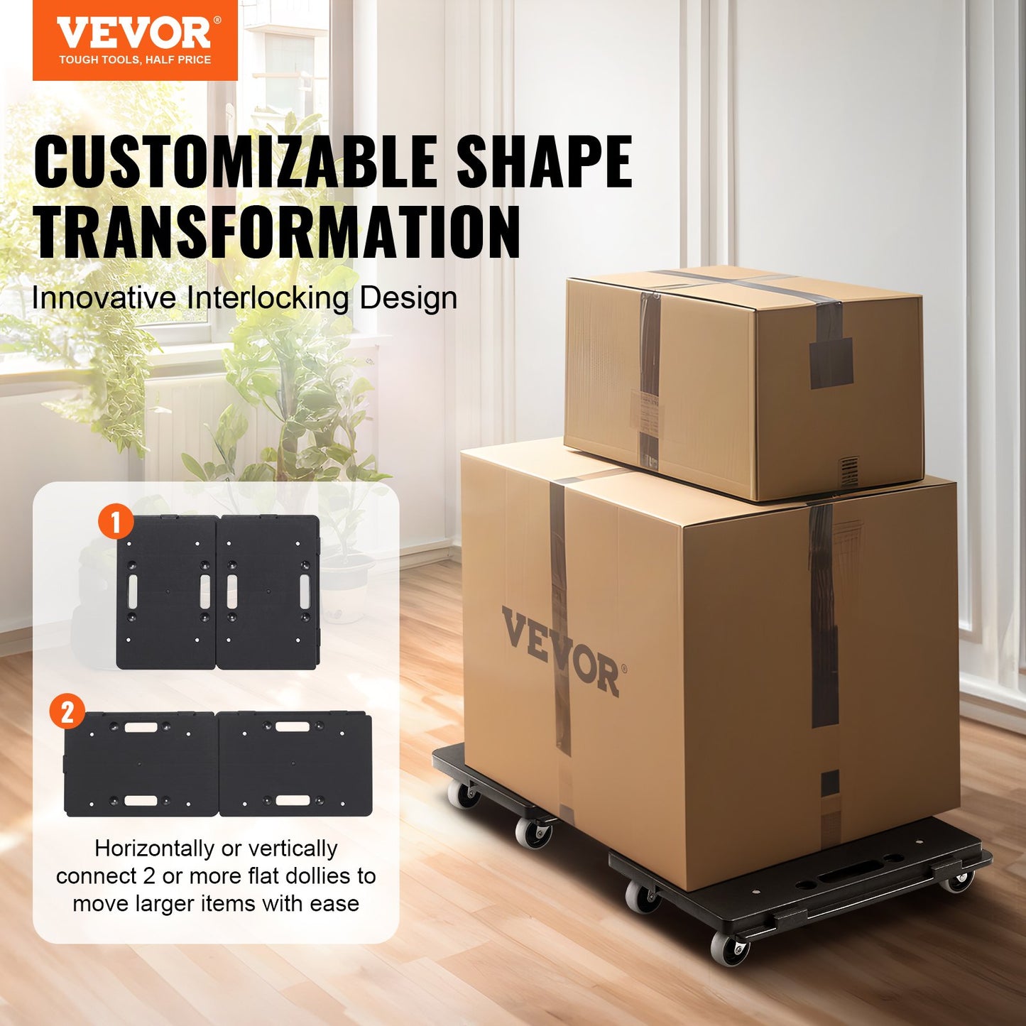 Heavy Duty Furniture Dolly 500 Lb Capacity Moving Cart with 4 Wheels - Black 2-Pack