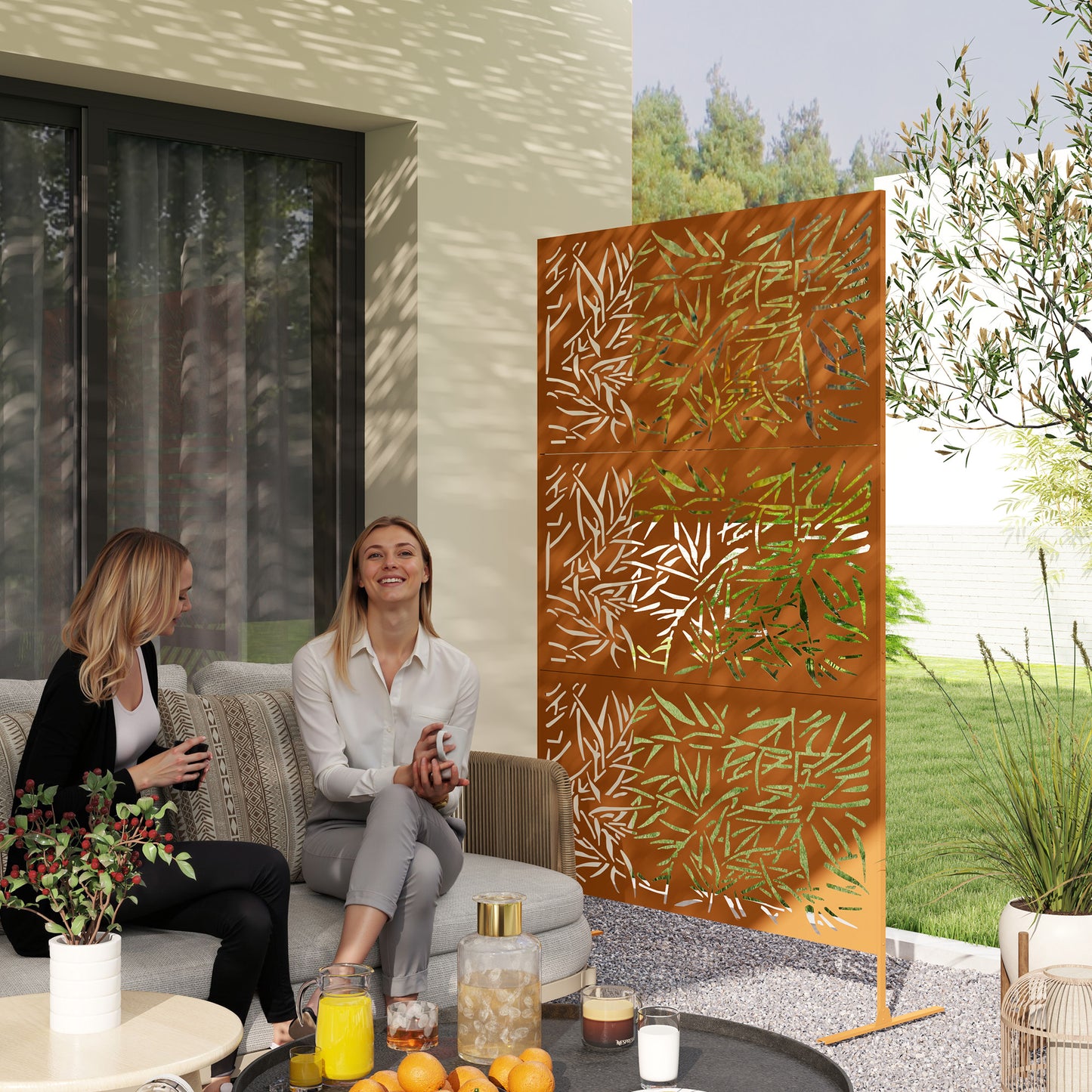 Outdoor Privacy Screen with Trellis - Brown Bamboo Design