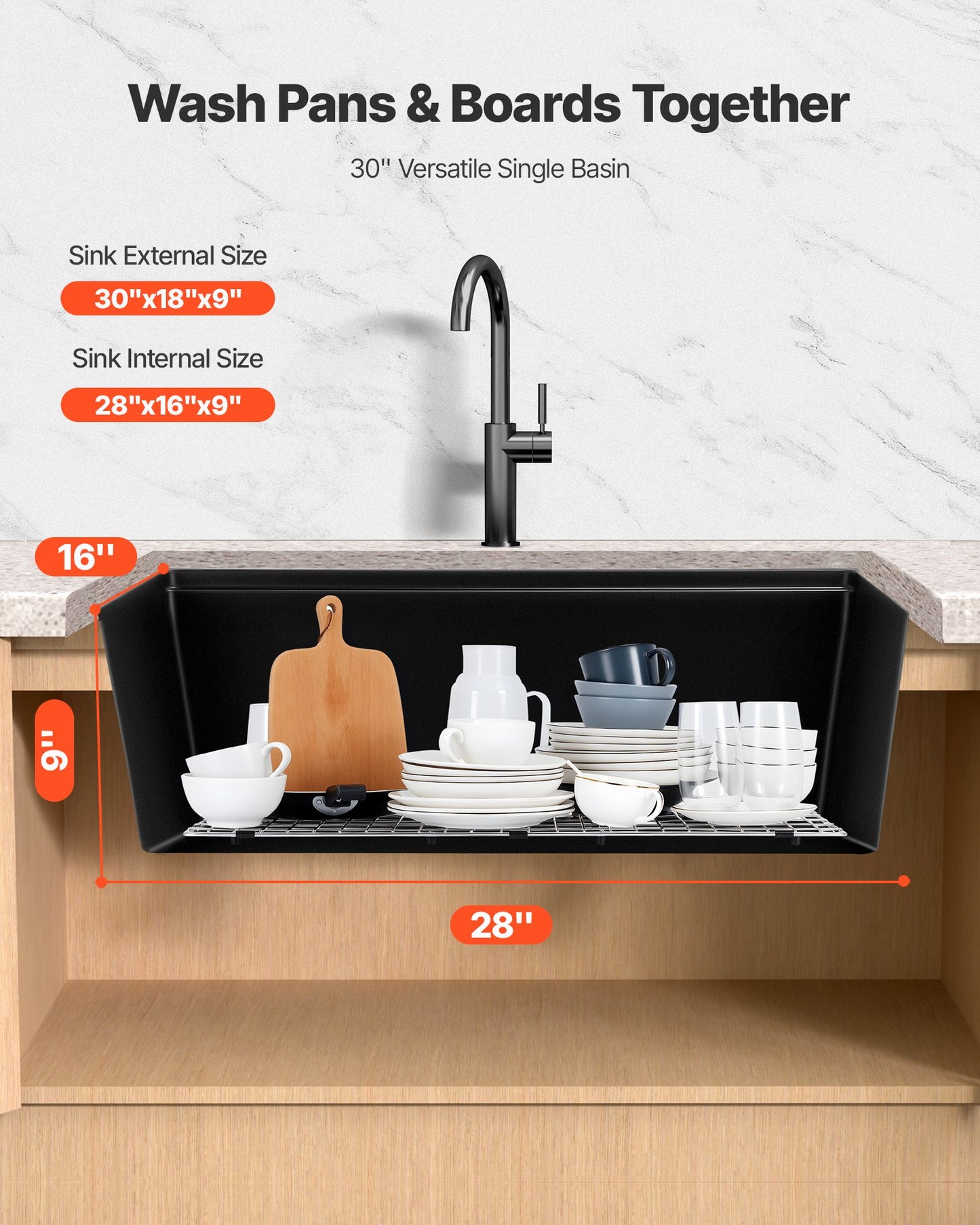 30 Inch Black Granite Composite Undermount Kitchen Sink