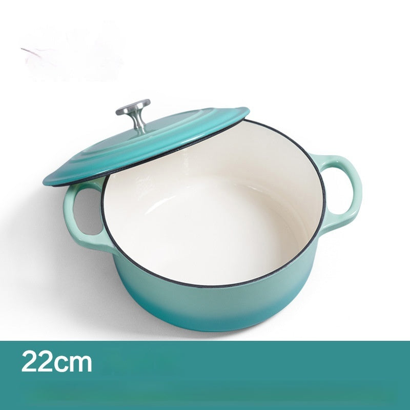 Enamel Cast Iron Soup Pot with Thickened Wall - 2.1-3L, Multiple Colors