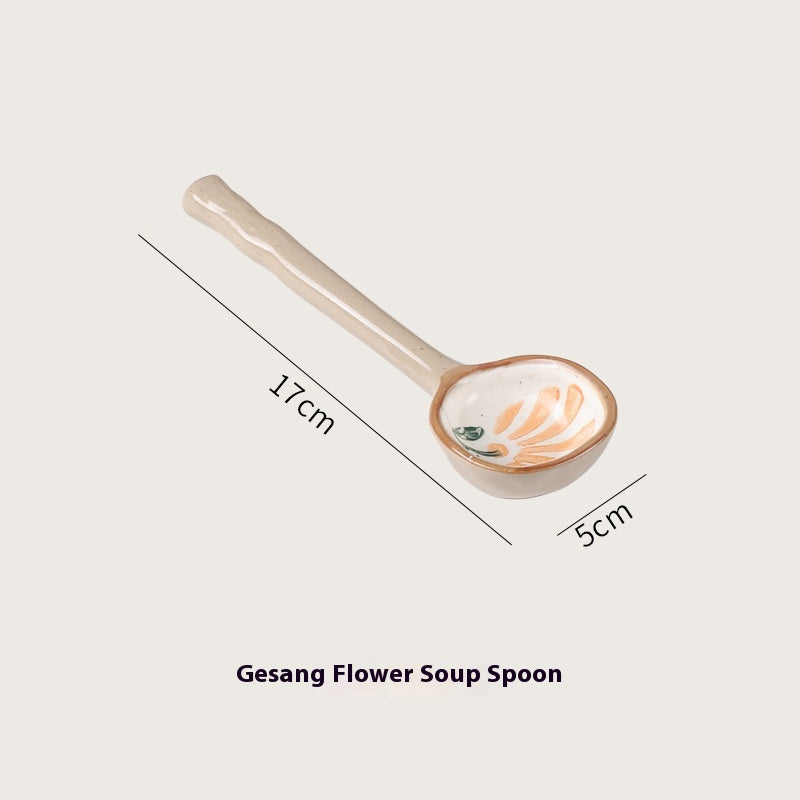 Ceramic Small Fish & Flower Soup Spoons Set - Kitchen Utensils for Dining