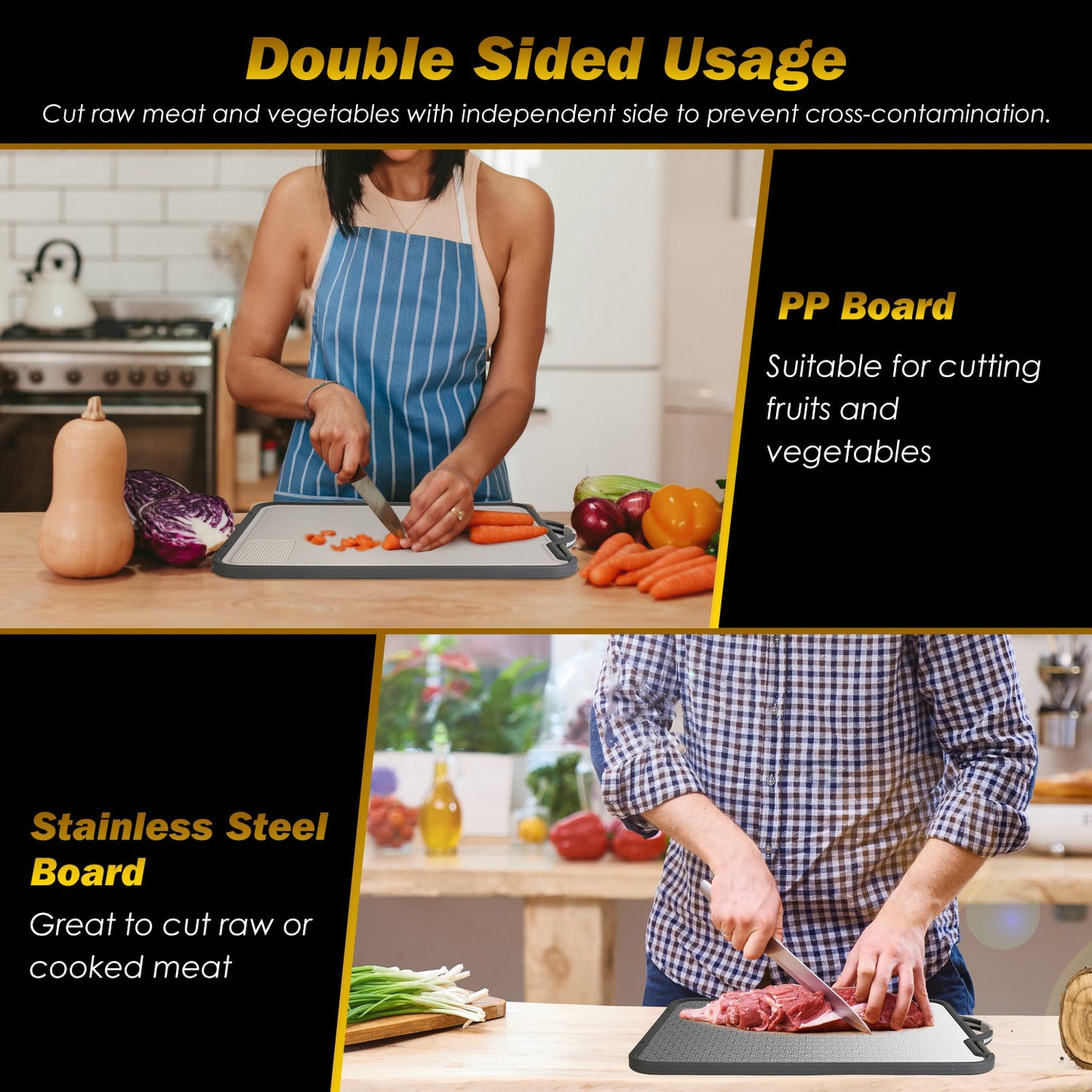2-Piece Double-Sided Stainless Steel Cutting Board Set