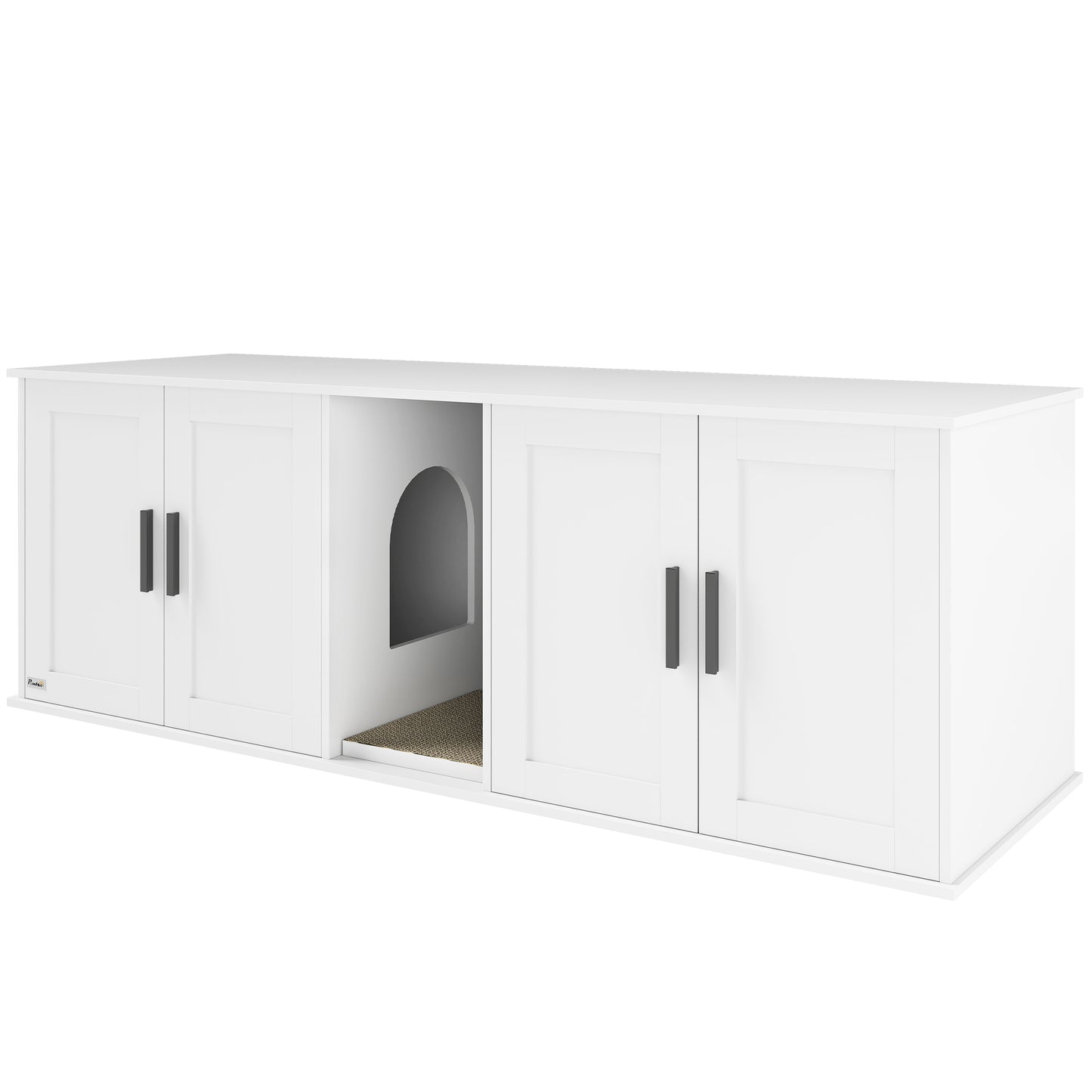 Cat Litter Box Enclosure for 2 Cats with Scratching Mat - White, 57 x 19 x 20 Inches
