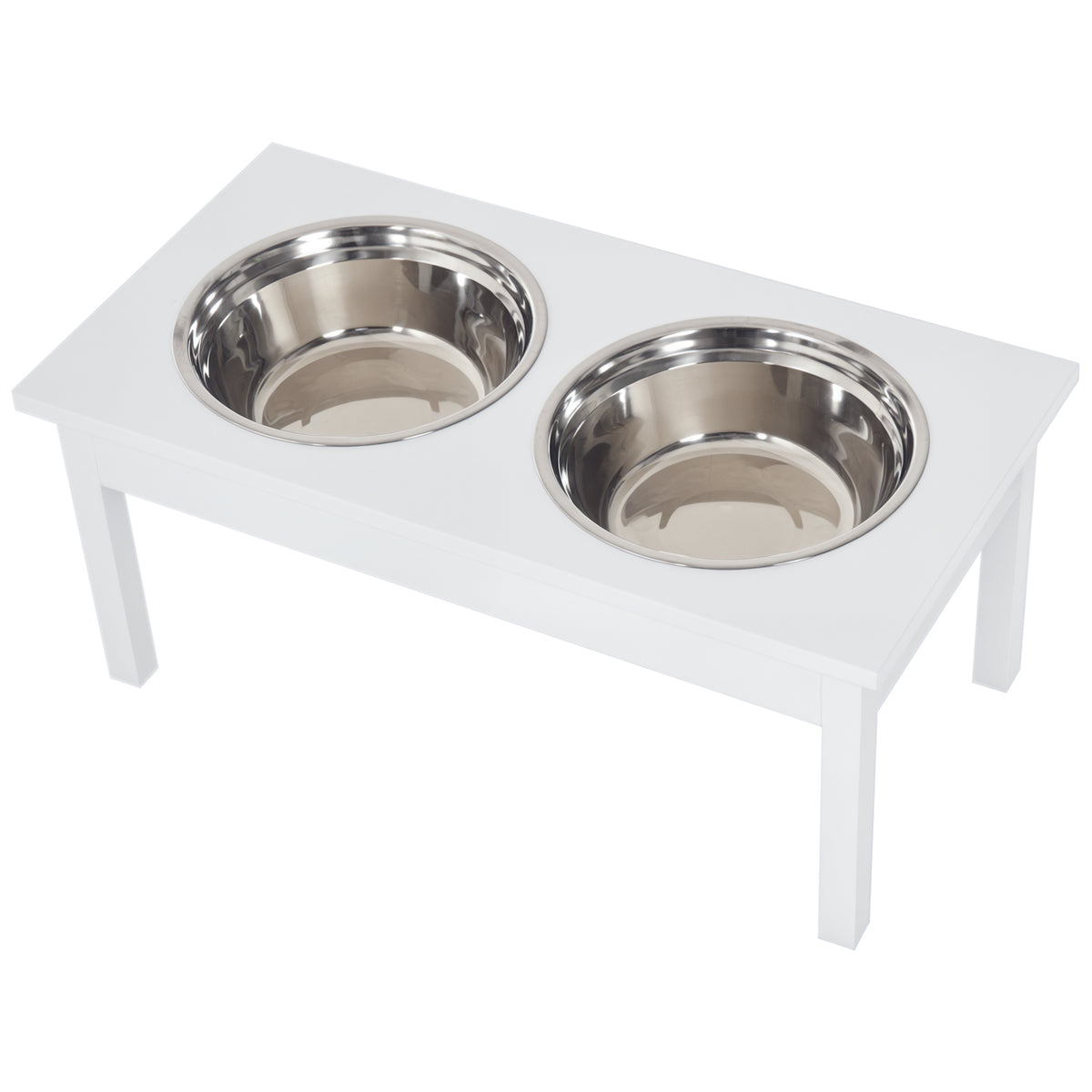 Heavy Duty Wooden Elevated Dog Food Bowls with Stand - White, 23 Inches