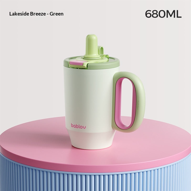 Insulated Drinkware Set with Handle and Straw - 680ML Dual-Use Cups for Outdoor Use